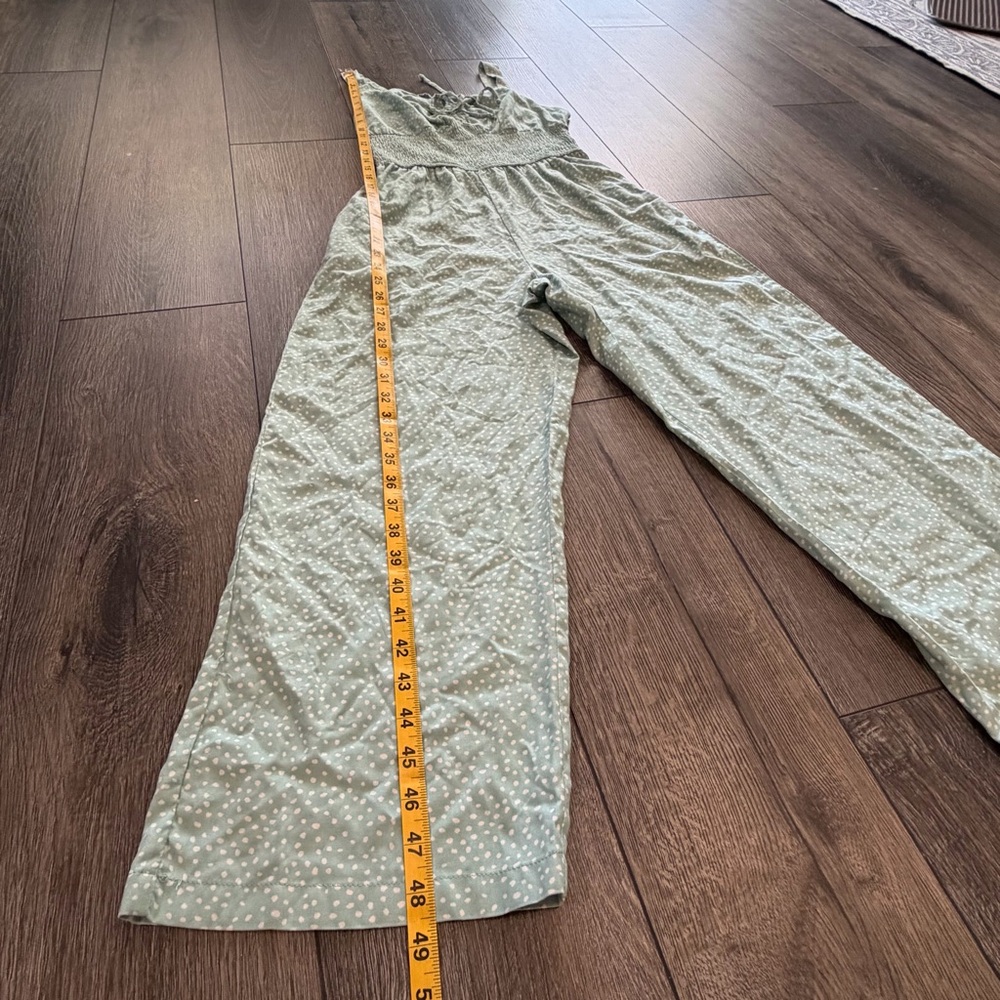 Jessica Simpson Seafoam Polka Dot Smocked Wide Leg Jumpsuit w/Pockets Size S - Picture 14 of 16